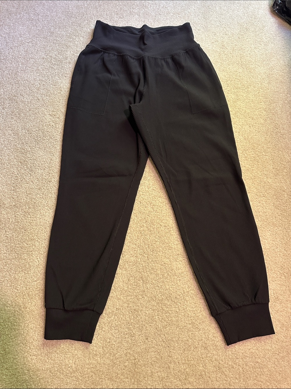 Athleta Black Ribbed High-Rise Joggers with Pockets